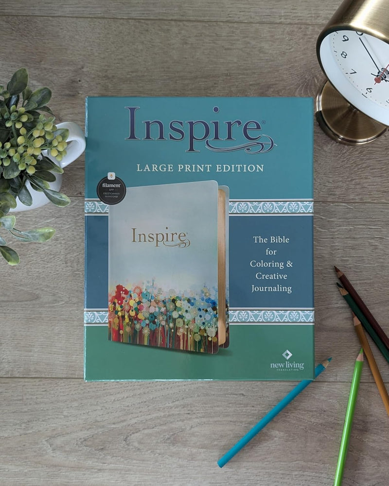 Inspire Bible Large Print NLT, Filament Enabled (LeatherLike, Floral Fields with Gold) Imitation Leather