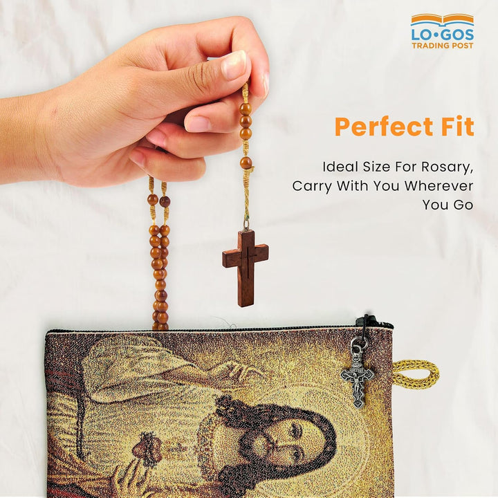 Woven Tapestry Rosary Pouch, Jewelry &amp; Coin Purse - Sacred Heart of Jesus &amp; Immaculate Heart of Mary