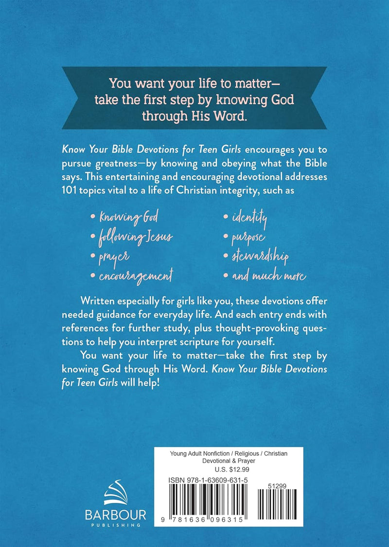Know Your Bible Devotions for Teen Girls Paperback