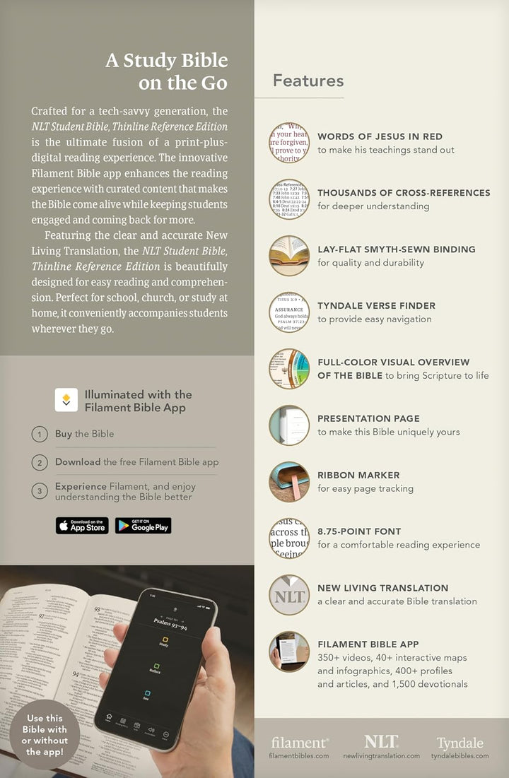 NLT Student Bible, Thinline Reference, Filament Enabled (LeatherLike, Tropical Iris Teal Blue, Indexed, Red Letter) by New Living Translation (Author), Tyndale (Creator)