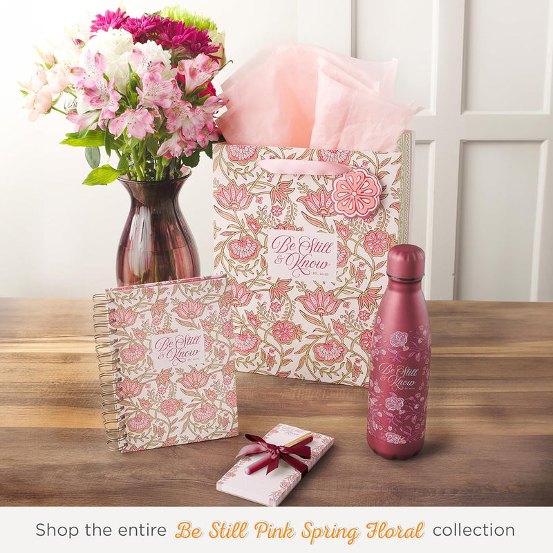 Be Still & Know Inspirational Scripture, All Day Hot/Cold, BPA-free, Leak/Spill-proof, Red Maroon Floral