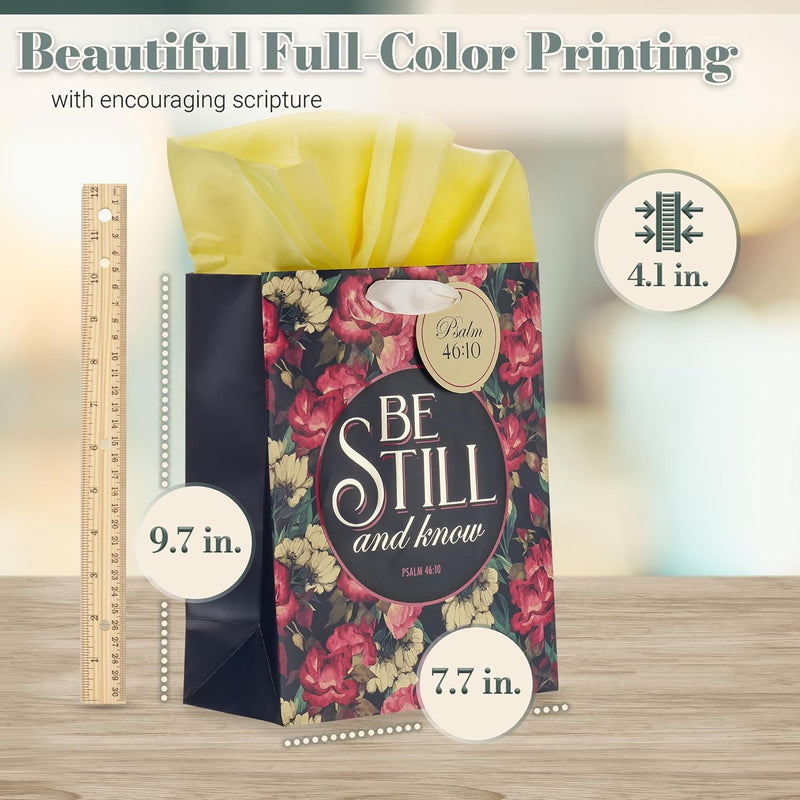 Be Still Vintage Floral Medium Gift Bag – Psalm 46:10