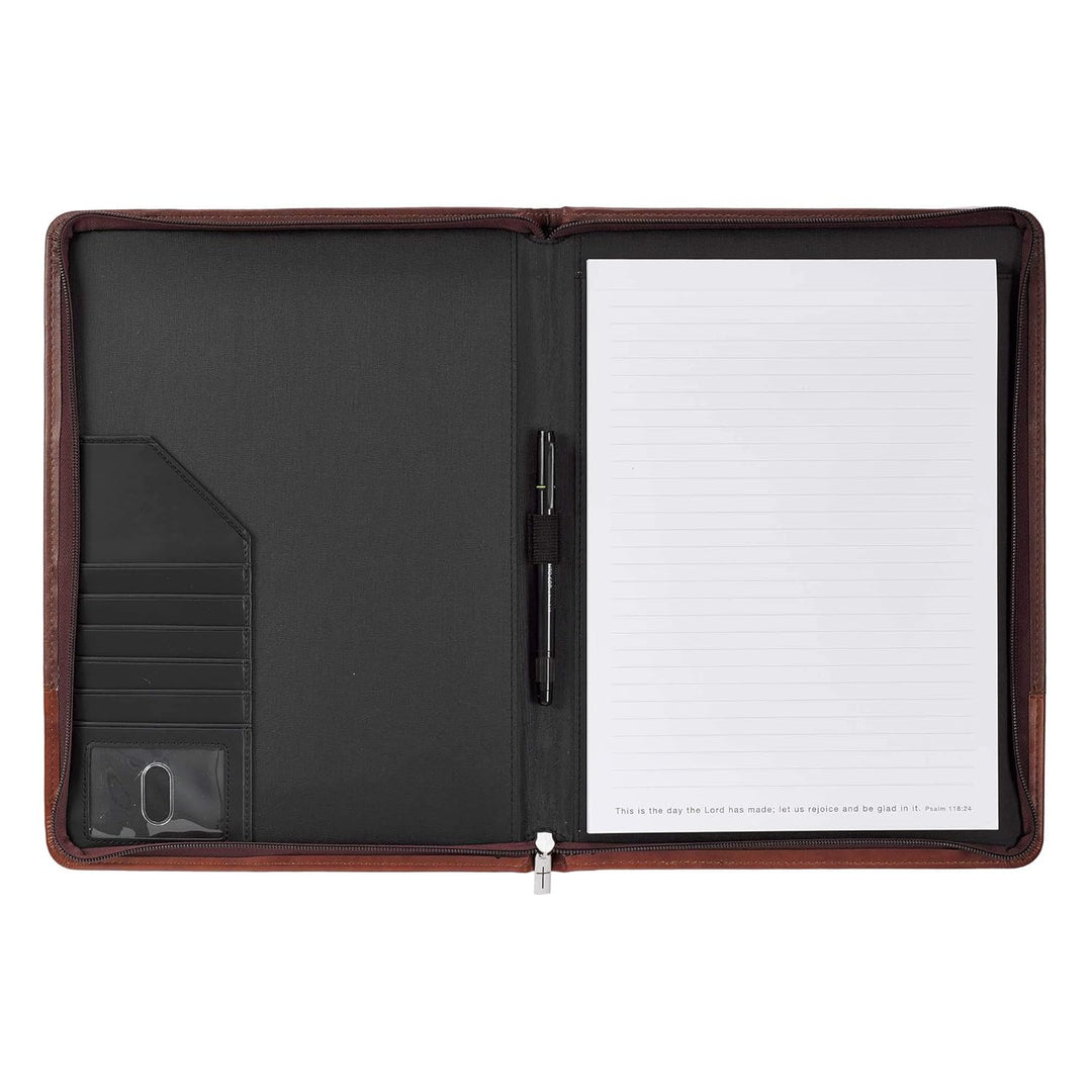 John 3:16 Cross Two-tone Brown Faux Leather Portfolio Folder