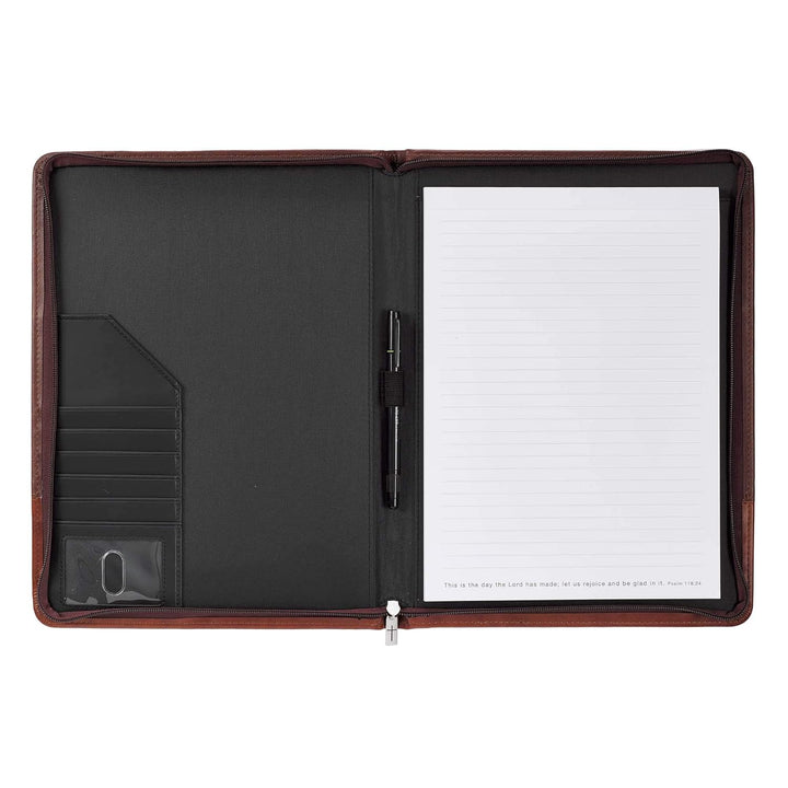 John 3:16 Cross Two-tone Brown Faux Leather Portfolio Folder