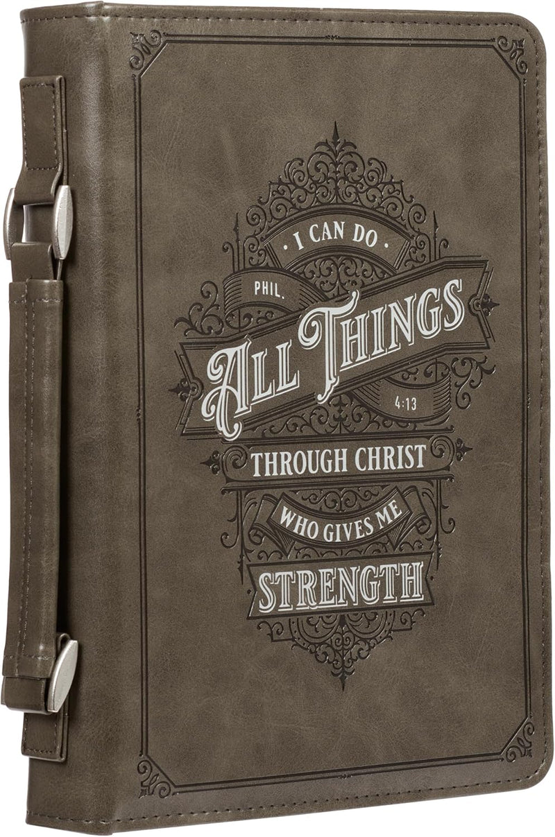 Bible Cover - All Things Through Christ - Philippians 4:13 Bible Verse with Zipper and Pocket, M