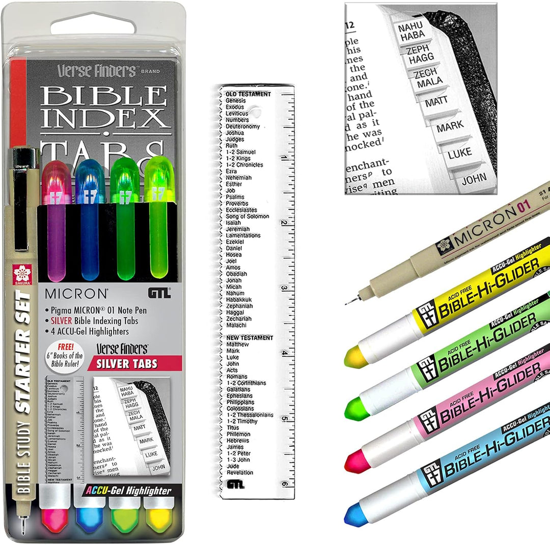 Accu-Gel &amp; Pigma Micron Bible Study Starter Sets with Silver Verse Finder Bible Tabs