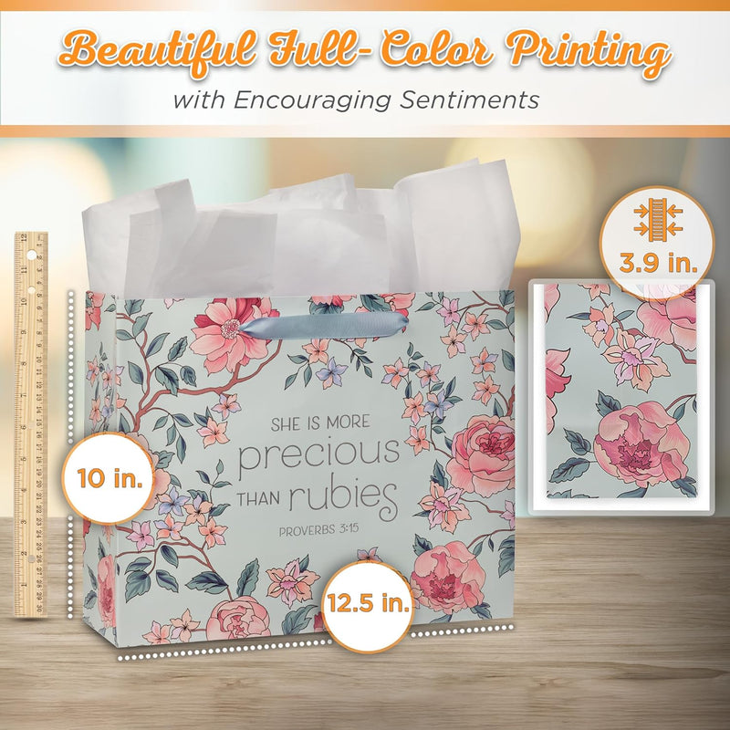 More Precious Than Rubies Pink Floral Large Landscape Bag with Card - Proverbs 5:13