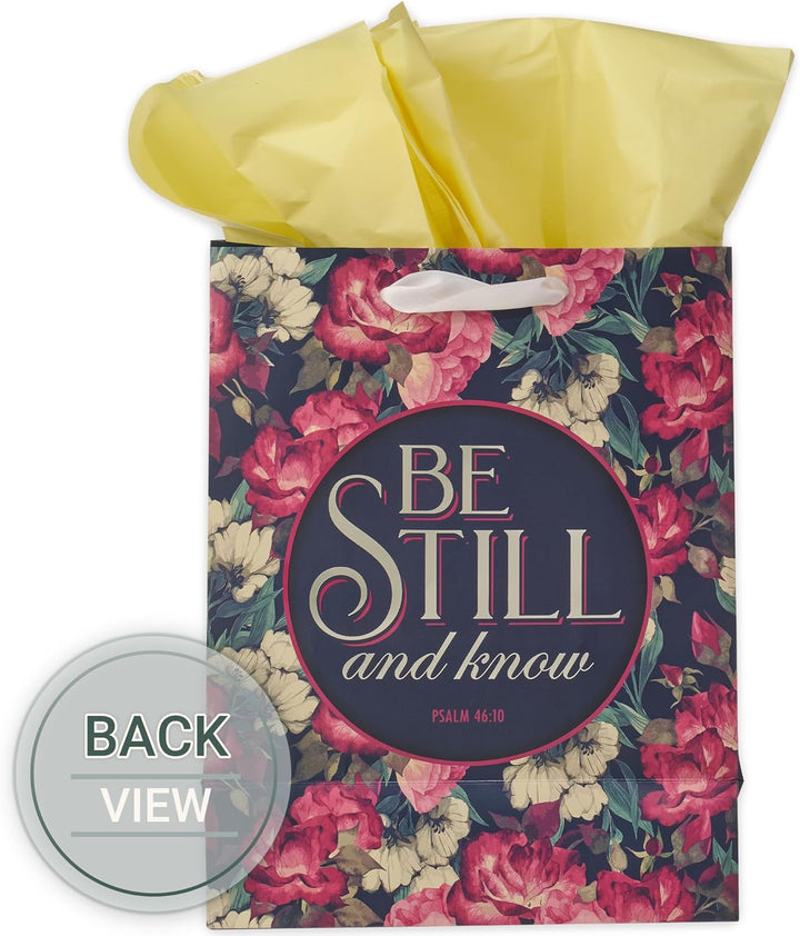 Be Still Vintage Floral Medium Gift Bag – Psalm 46:10
