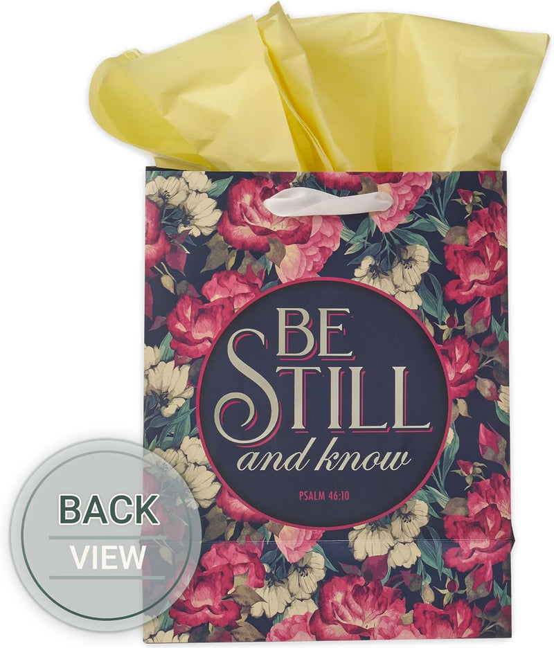 Be Still Vintage Floral Medium Gift Bag – Psalm 46:10