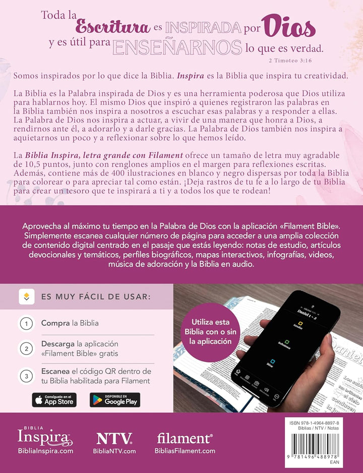 Biblia Inspira NTV, letra grande con Filament (SentiPiel, Primaveral) (Spanish Edition) Imitation Leather – Large Print