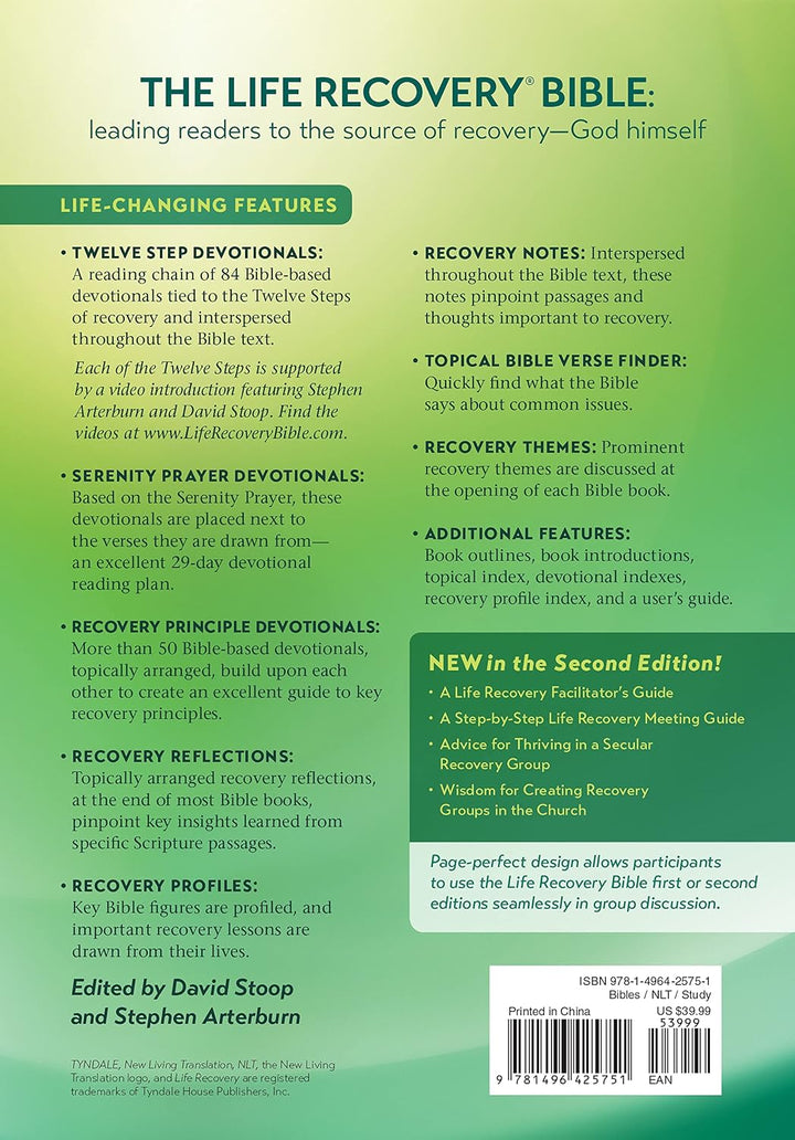 NLT Life Recovery Bible, Second Edition (Hardcover): Addiction Bible Tied to 12 Steps of Recovery for Help with Drugs, Alcohol, Personal Struggles - With Meeting Guide