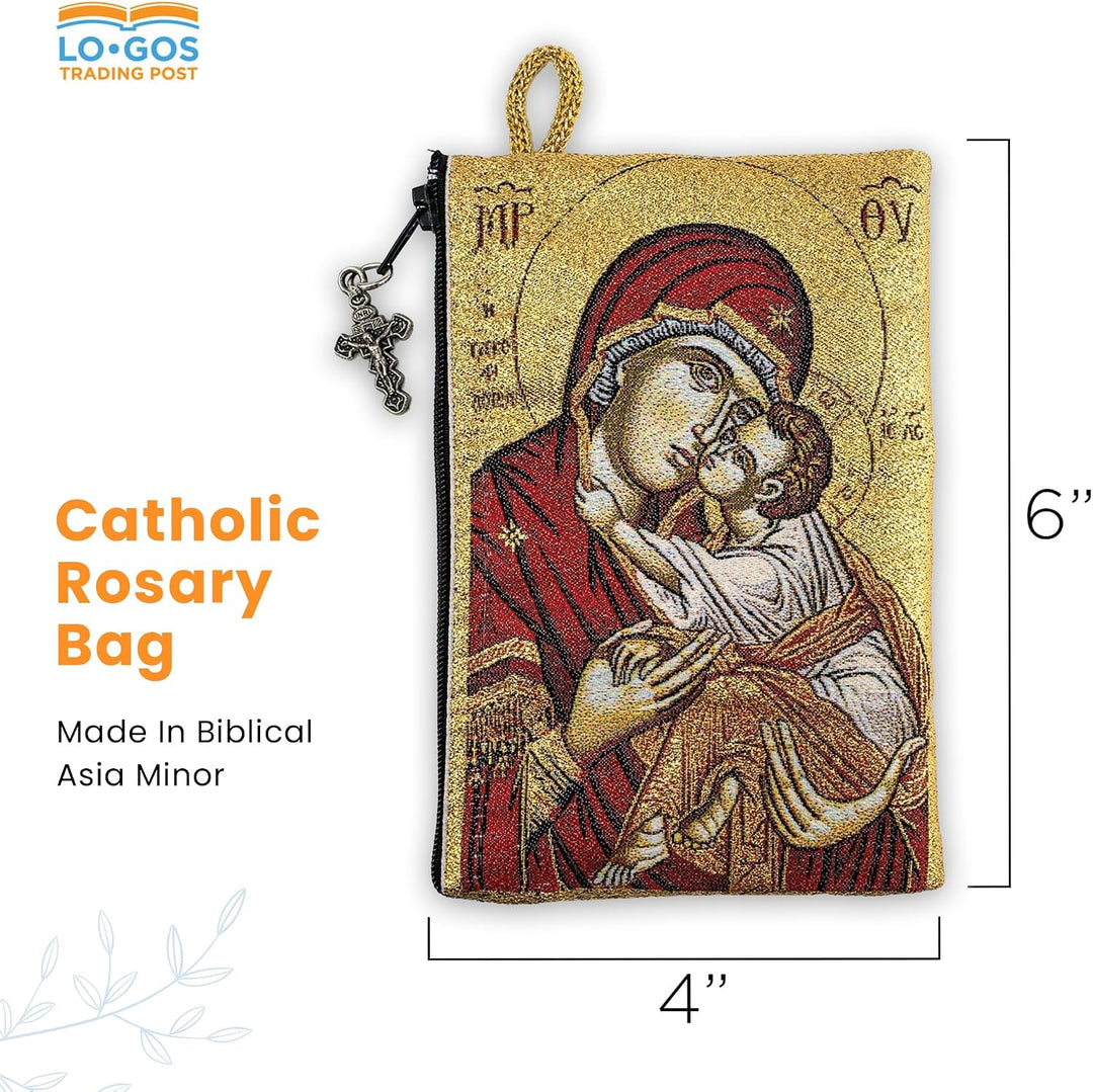 Woven Tapestry Rosary Pouch, Jewelry &amp; Coin Purse - Virgin Mary Sweet Kiss &amp; Jesus King of the Universe