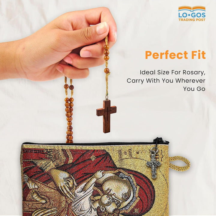 Woven Tapestry Rosary Pouch, Jewelry &amp; Coin Purse - Virgin Mary Sweet Kiss &amp; Jesus King of the Universe