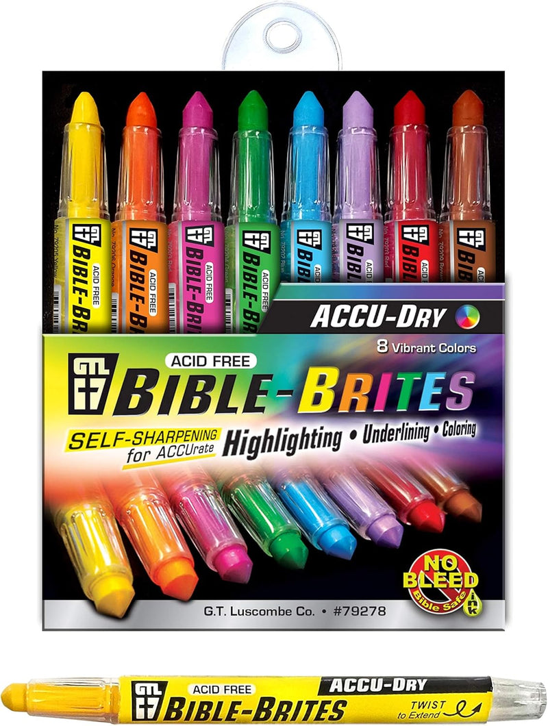 G.T. Luscombe Company, Inc. Accu-Dry Bible-Brites Multicolored 5 x 4 Acrylic Highlighters Set of 8