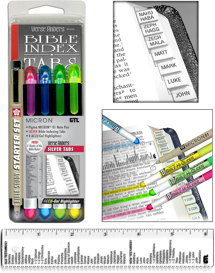Accu-Gel &amp; Pigma Micron Bible Study Starter Sets with Silver Verse Finder Bible Tabs