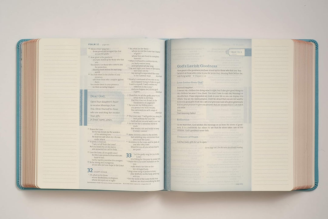 NLT THRIVE Creative Journaling Devotional Bible (Hardcover LeatherLike, Teal Blue with Rose Gold)