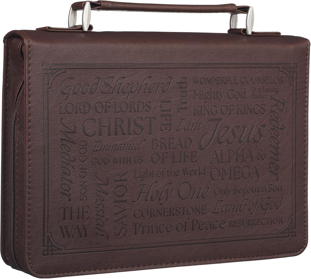 Names of Jesus Walnut Brown Faux Leather Classic Bible Cover - Isaiah 9:6