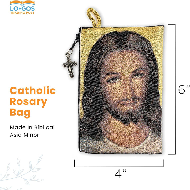 Woven Tapestry Rosary Pouch, Jewelry &amp; Coin Purse - Virgin Mary and Baby Jesus &amp; Face of Christ