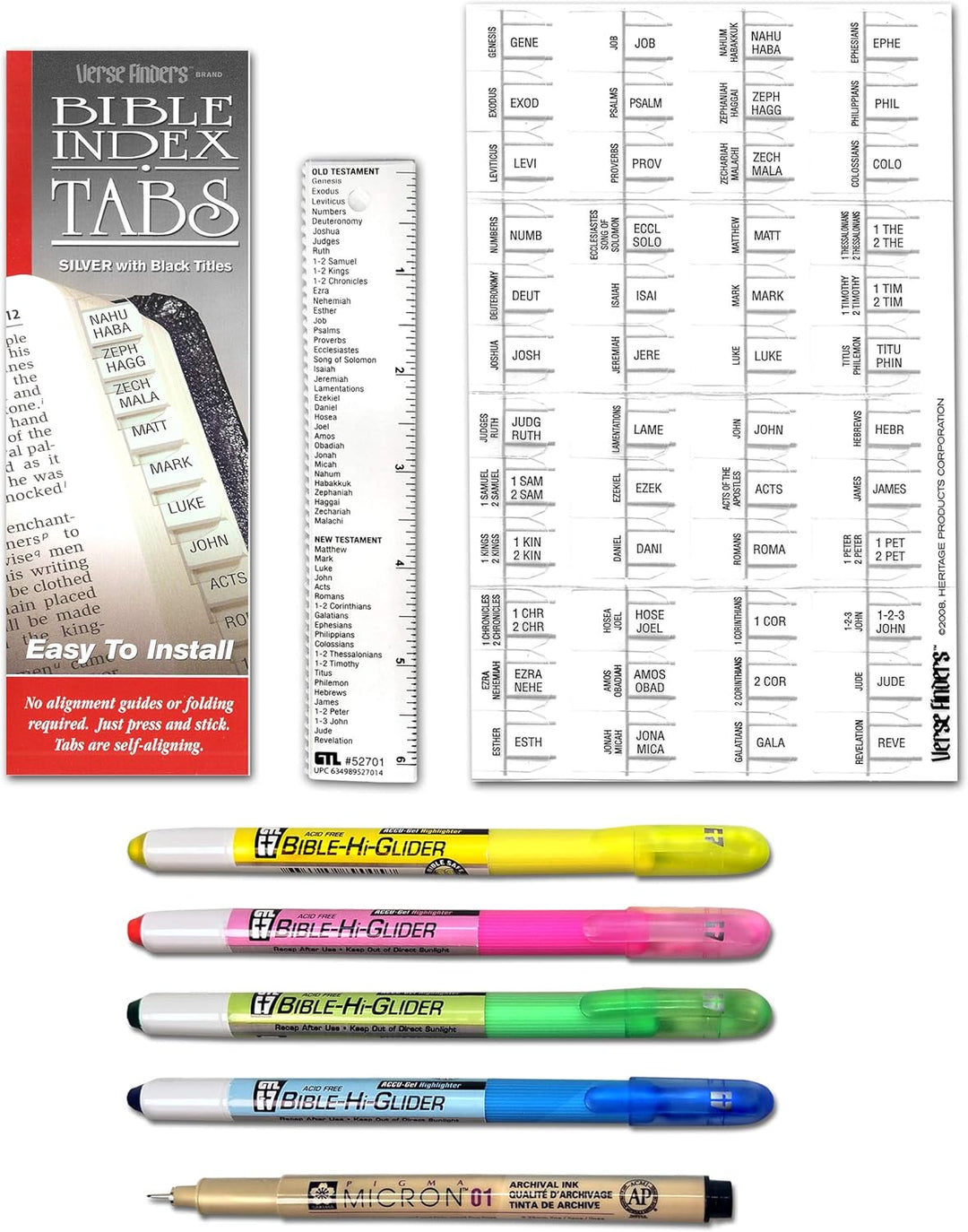 Accu-Gel &amp; Pigma Micron Bible Study Starter Sets with Silver Verse Finder Bible Tabs