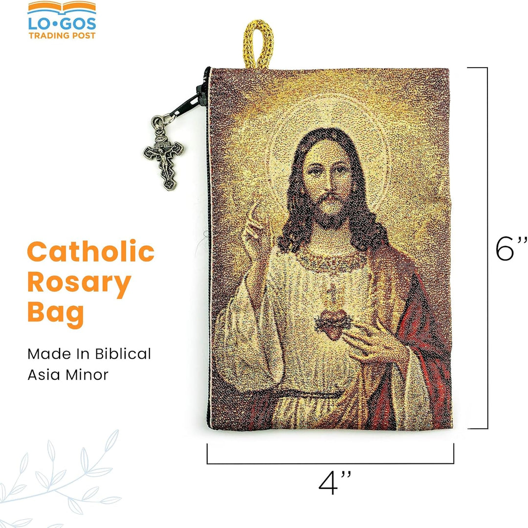 Woven Tapestry Rosary Pouch, Jewelry &amp; Coin Purse - Sacred Heart of Jesus &amp; Immaculate Heart of Mary