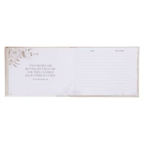 Mr. &amp; Mrs. Peachy-pink Floral Faux Leather Medium Wedding Guest Book - 1 John 4:19