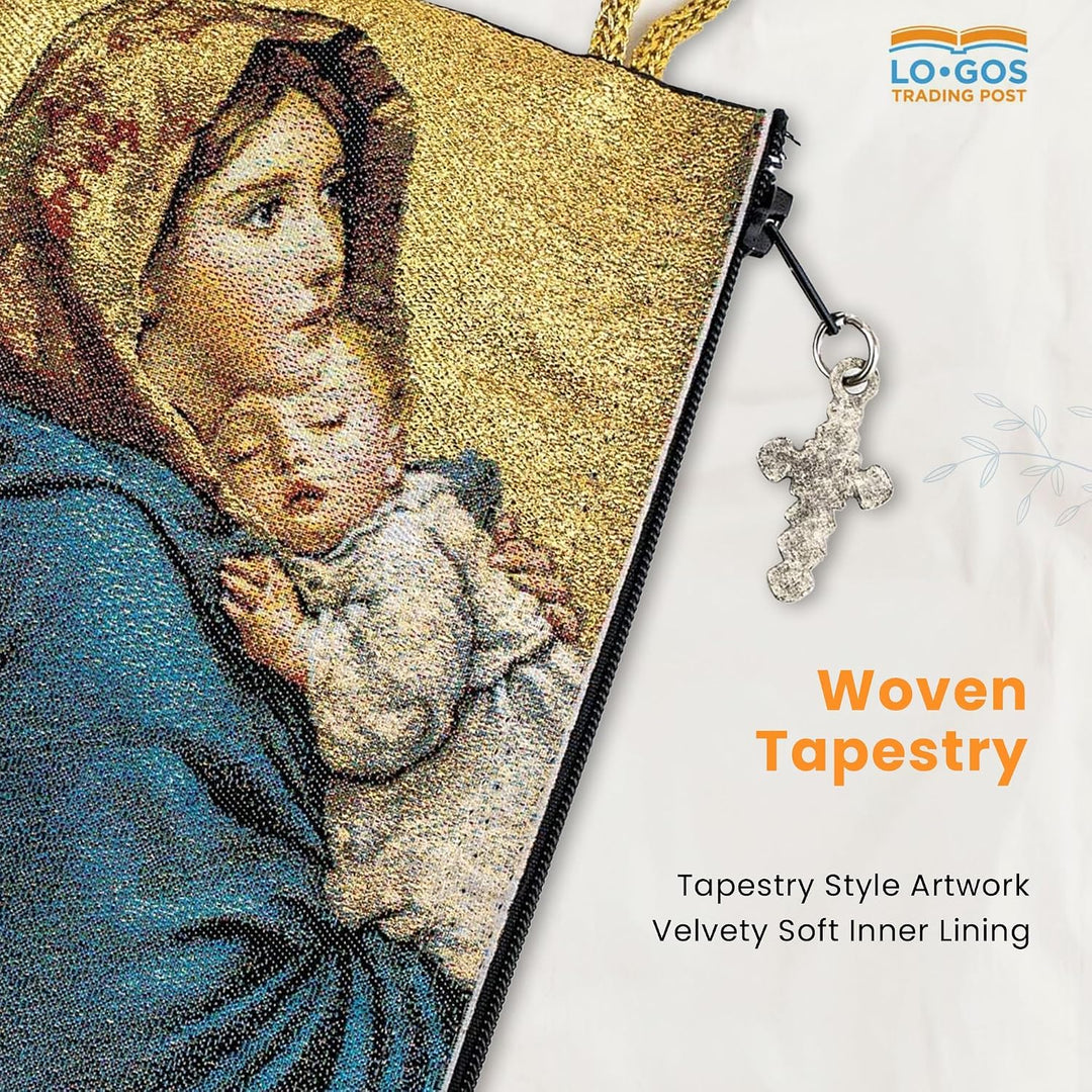 Woven Tapestry Rosary Pouch, Jewelry &amp; Coin Purse - Virgin Mary and Baby Jesus &amp; Face of Christ