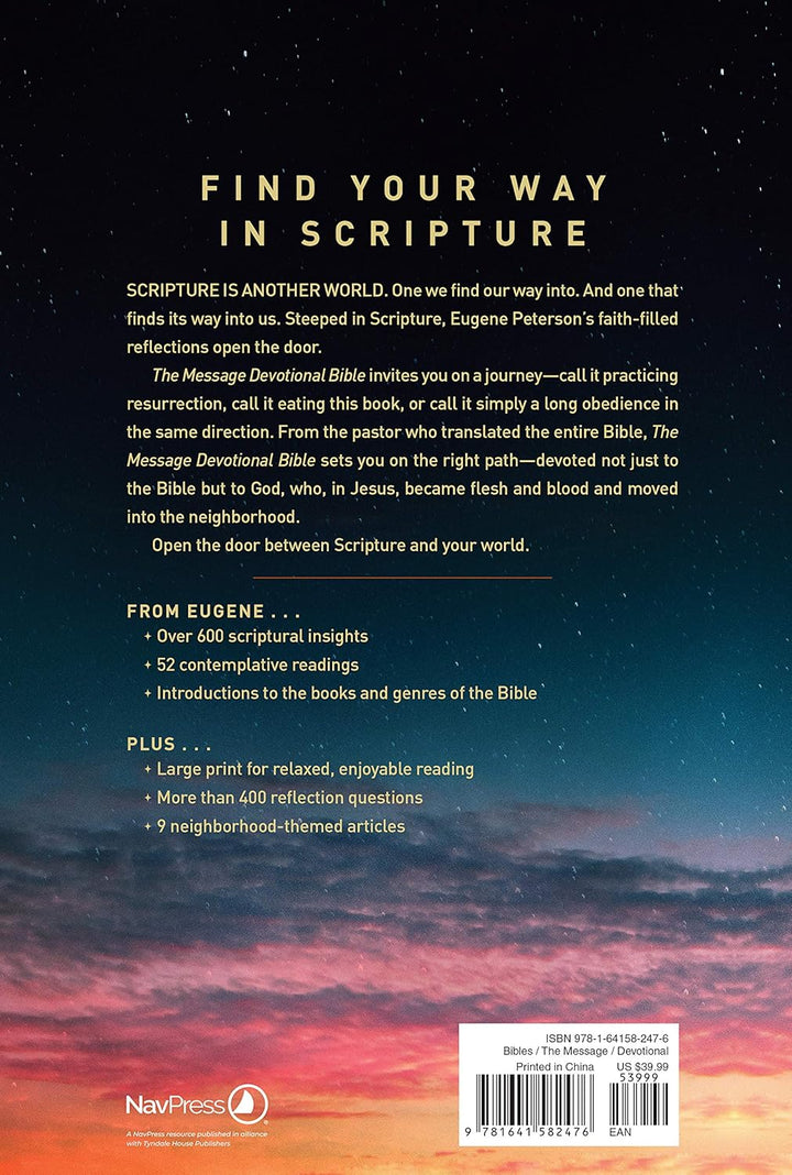 The Message Devotional Bible, Large Print (Hardcover): Featuring Notes and Reflections from Eugene H. Peterson Hardcover – Large Print