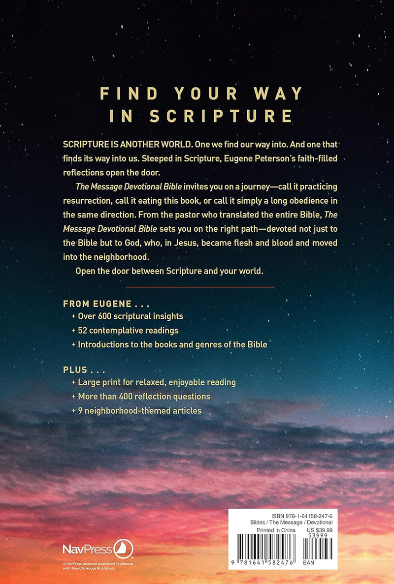 The Message Devotional Bible, Large Print (Hardcover): Featuring Notes and Reflections from Eugene H. Peterson Hardcover – Large Print
