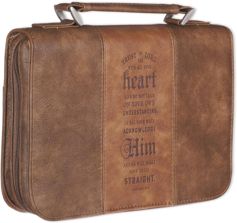 Trust In The Lord Two-Tone Brown Classic Faux Leather Bible Cover - Proverbs 3:5 (Large)