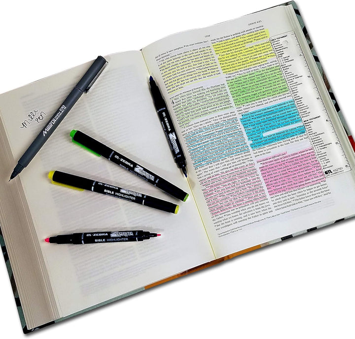 G.T. Luscombe Company, Inc. Zebrite Bible Marking Kit | No Bleed Pigmented Ink | No Fading or Smearing | Double Ended Highlighters, Note Pen &amp; Books of the Bible Ruler/Bookmark (Set of 5 + Ruler)