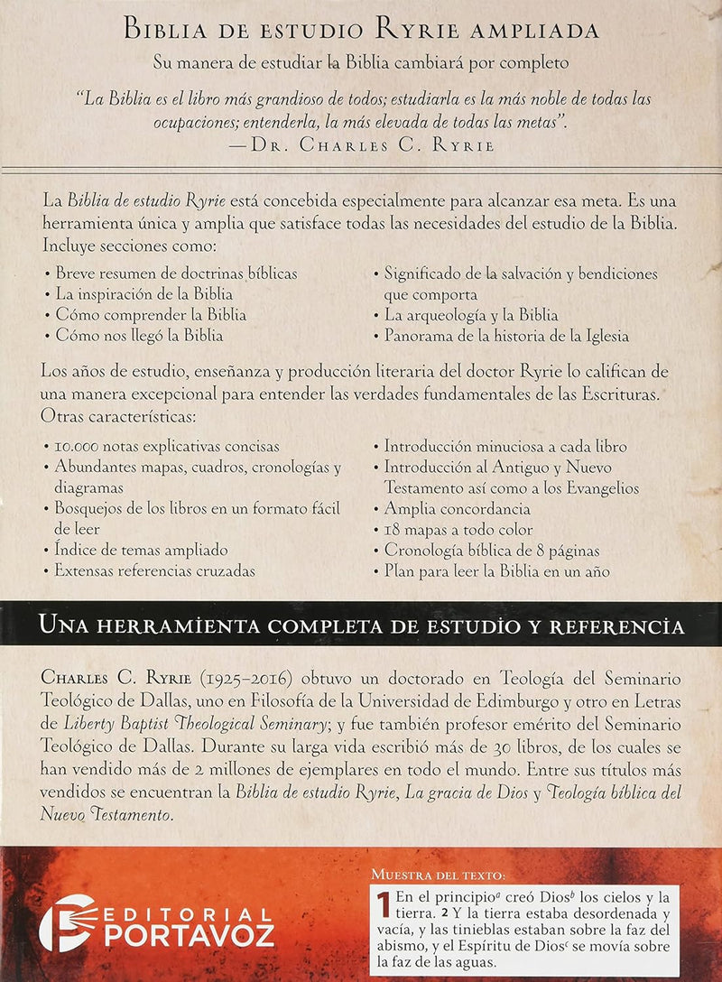 Biblia de estudio Ryrie ampliada: Duo-tono negor con índice (Spanish Edition) Leather Bound