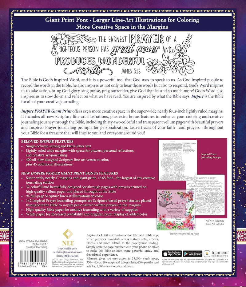 Inspire PRAYER Bible Giant Print NLT, Filament Enabled