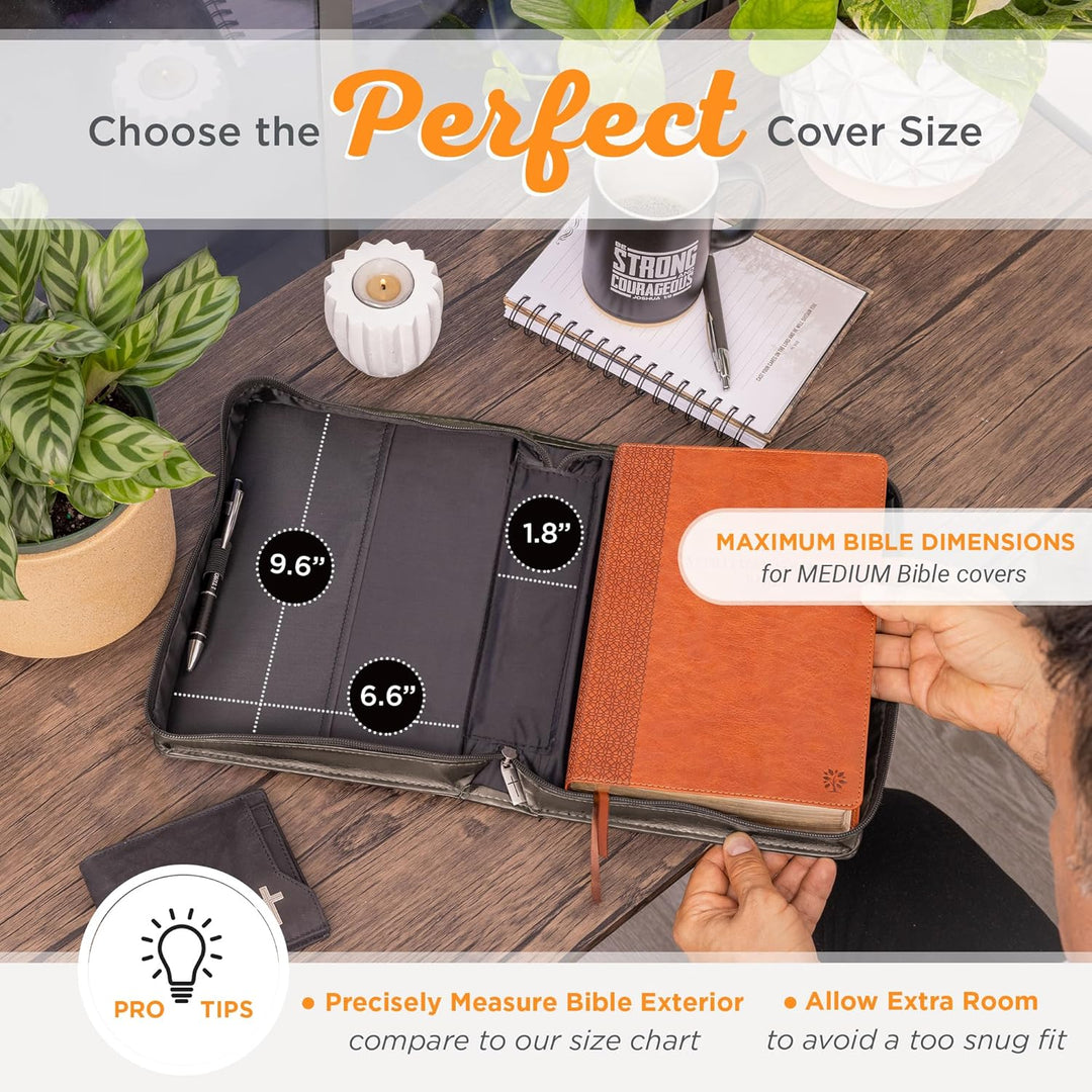Bible Cover - All Things Through Christ - Philippians 4:13 Bible Verse with Zipper and Pocket, M