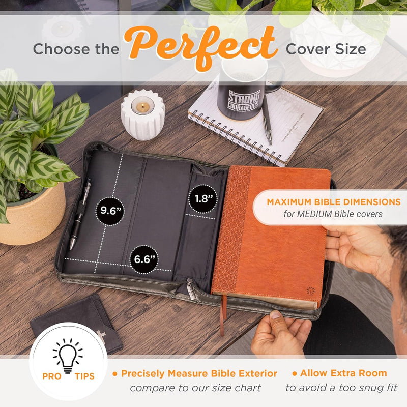 Bible Cover - All Things Through Christ - Philippians 4:13 Bible Verse with Zipper and Pocket, M