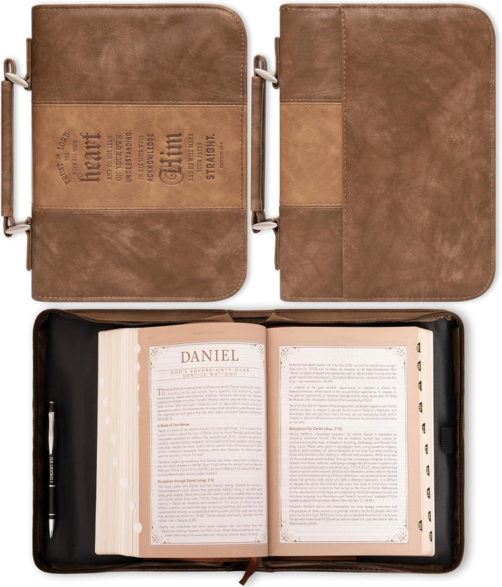 Trust In The Lord Two-Tone Brown Classic Faux Leather Bible Cover - Proverbs 3:5 (Large)