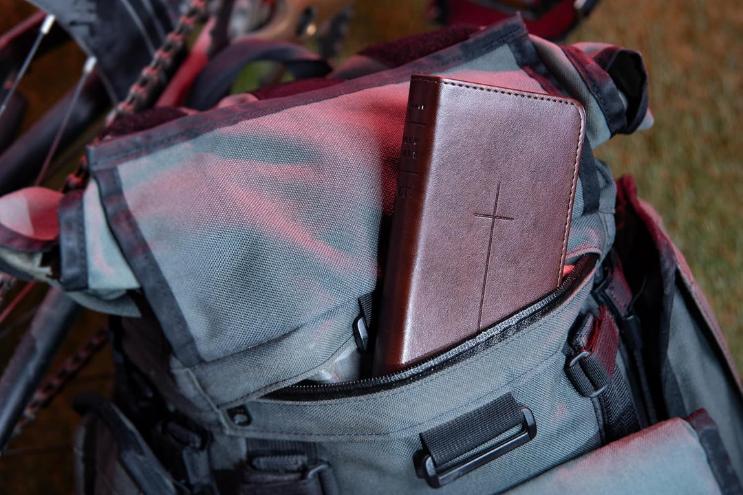 NLT Pocket Thinline Bible, Filament Enabled (LeatherLike, Brown Cross, Red Letter)