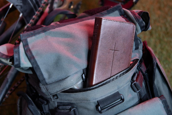 NLT Pocket Thinline Bible, Filament Enabled (LeatherLike, Brown Cross, Red Letter)
