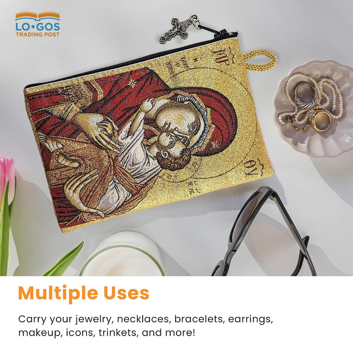 Woven Tapestry Rosary Pouch, Jewelry &amp; Coin Purse - Virgin Mary Sweet Kiss &amp; Jesus King of the Universe