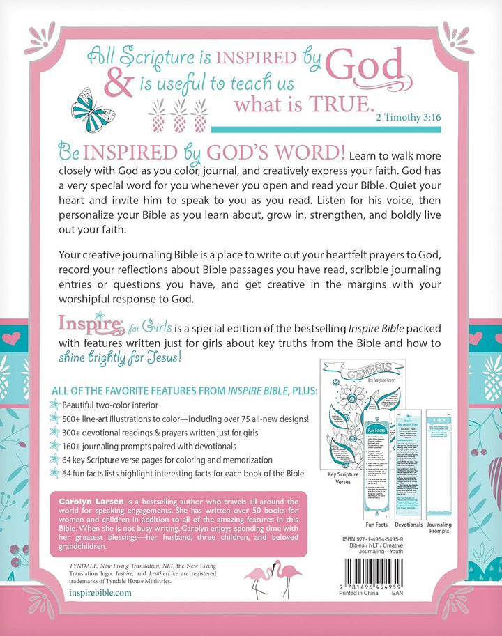 Inspire Bible for Girls NLT (LeatherLike, Pink): The Bible for Coloring &amp; Creative Journaling Imitation Leather