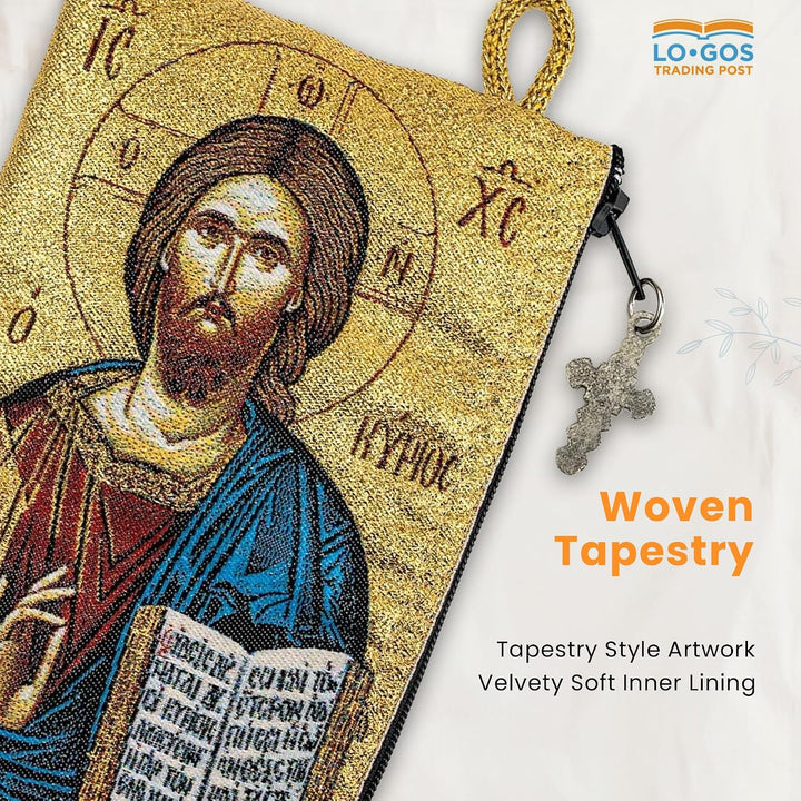 Woven Tapestry Rosary Pouch, Jewelry &amp; Coin Purse - Virgin Mary Sweet Kiss &amp; Jesus King of the Universe