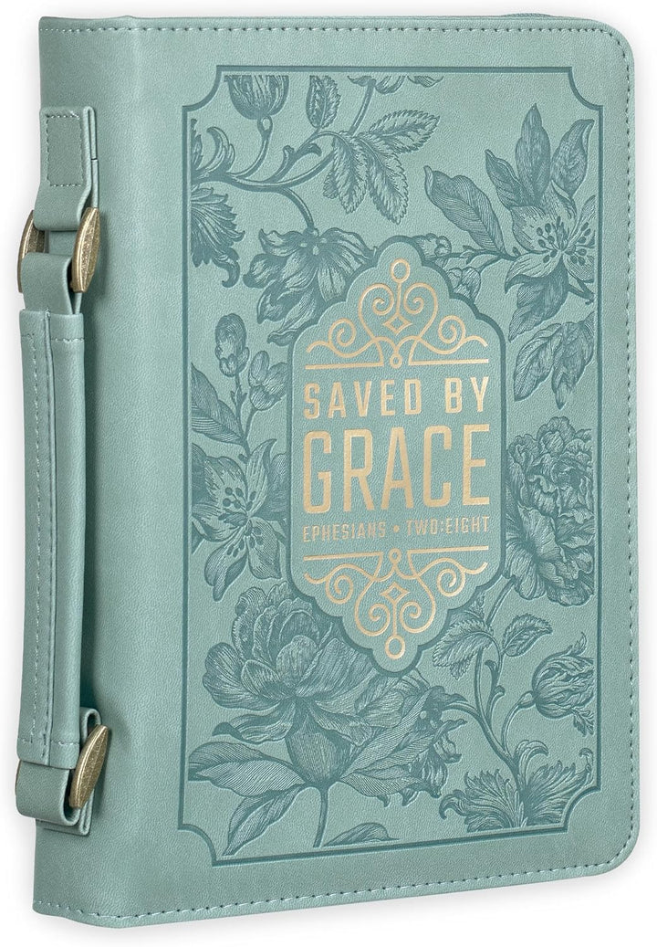 Saved by Grace Teal Faux Leather Fashion Bible Cover - Ephesians 2:8