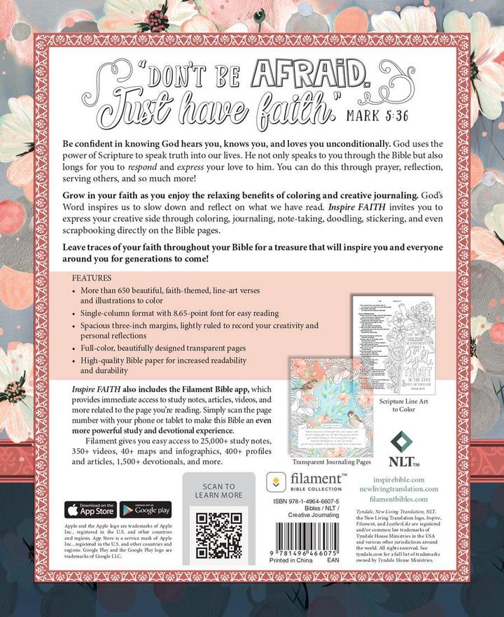 Inspire FAITH Bible NLT, Filament Enabled The Bible for Coloring &amp; Creative Journaling
