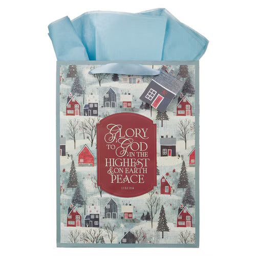 Glory to God Winter Village Large Portrait Gift Bag - Luke 2:14