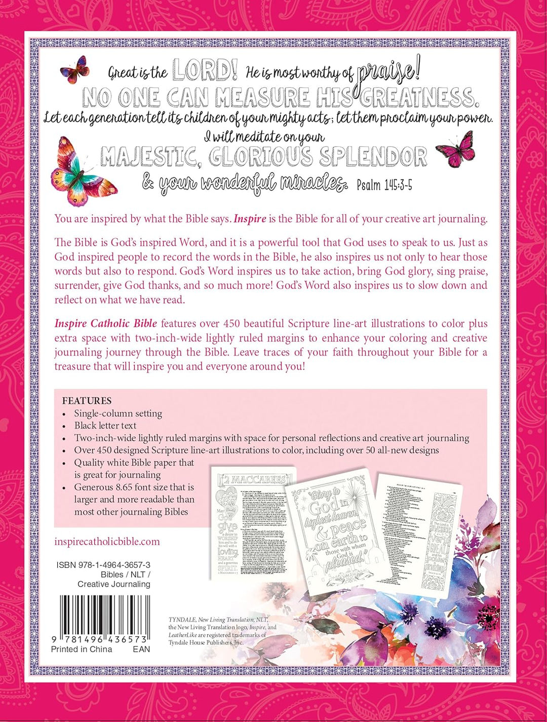 Tyndale NLT Inspire Catholic Bible (Hardcover, Rose Gold): Catholic Coloring Bible