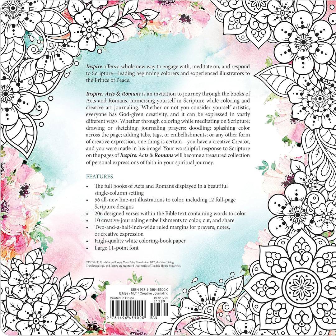 Inspire: Acts &amp; Romans (Softcover): Coloring &amp; Creative Journaling through Acts &amp; Romans Paperback – Coloring Book