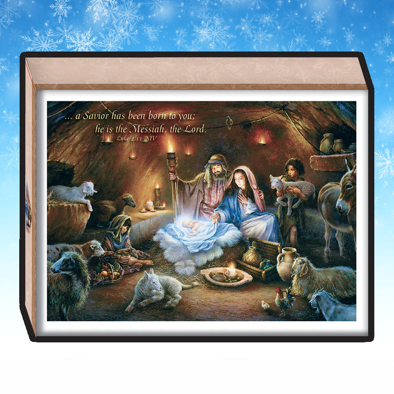 No Room In the Inn 16 Boxed Christmas Cards, Foil Religious Winter Holiday Greetings with Envelopes