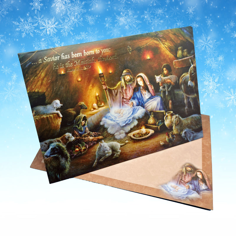 No Room In the Inn 16 Boxed Christmas Cards, Foil Religious Winter Holiday Greetings with Envelopes