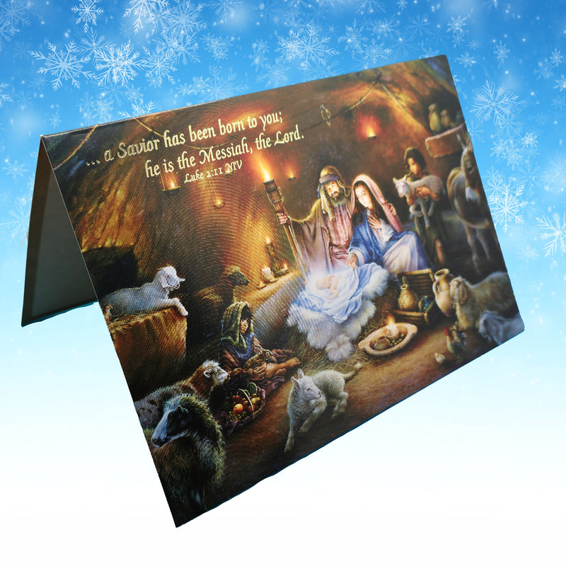 No Room In the Inn 16 Boxed Christmas Cards, Foil Religious Winter Holiday Greetings with Envelopes