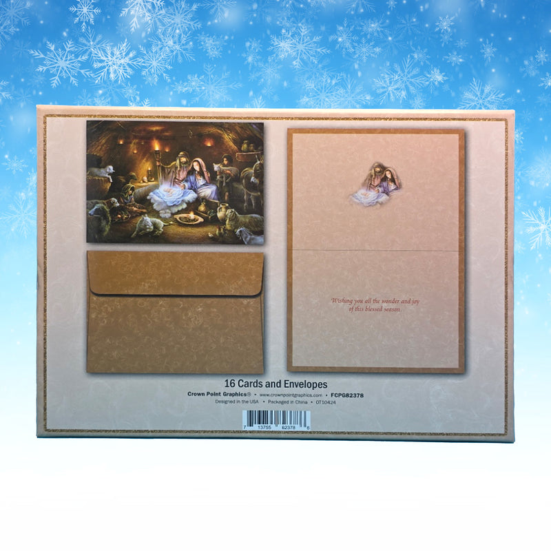 No Room In the Inn 16 Boxed Christmas Cards, Foil Religious Winter Holiday Greetings with Envelopes