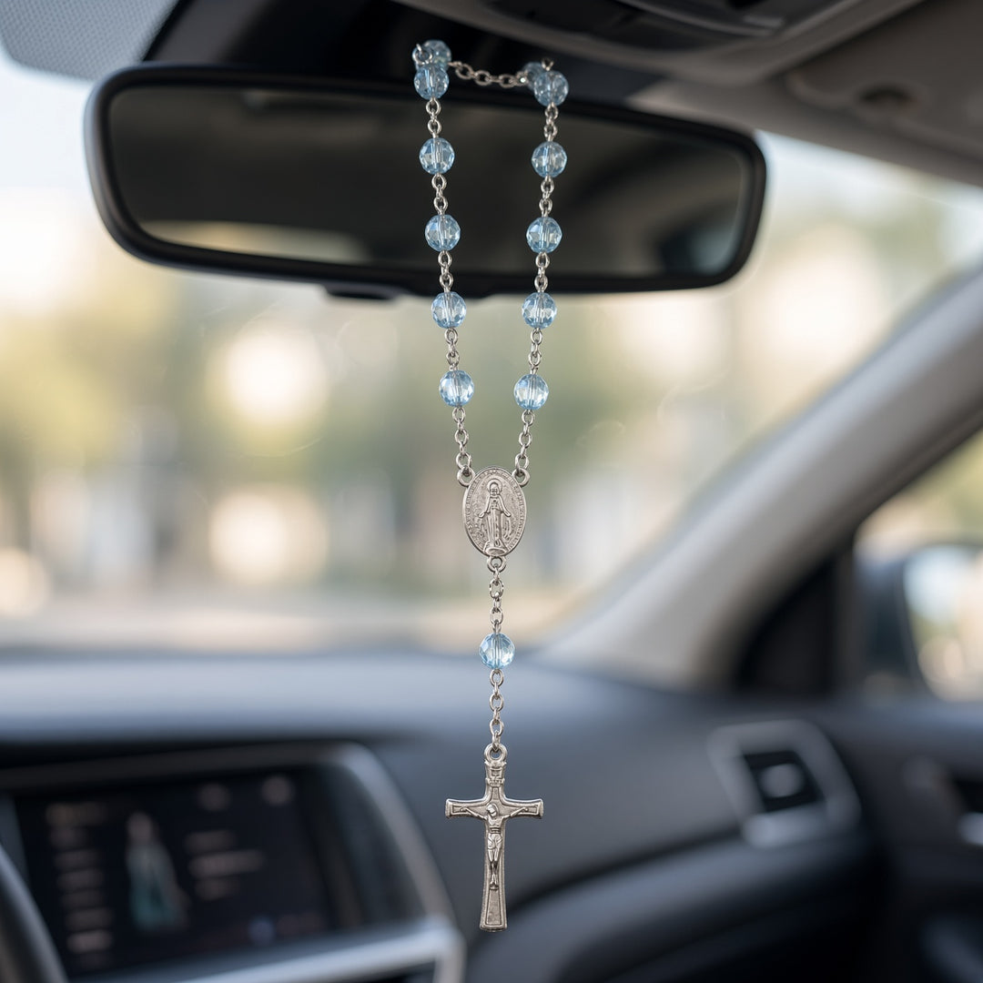 Aquamarine Bead - Car Rosary